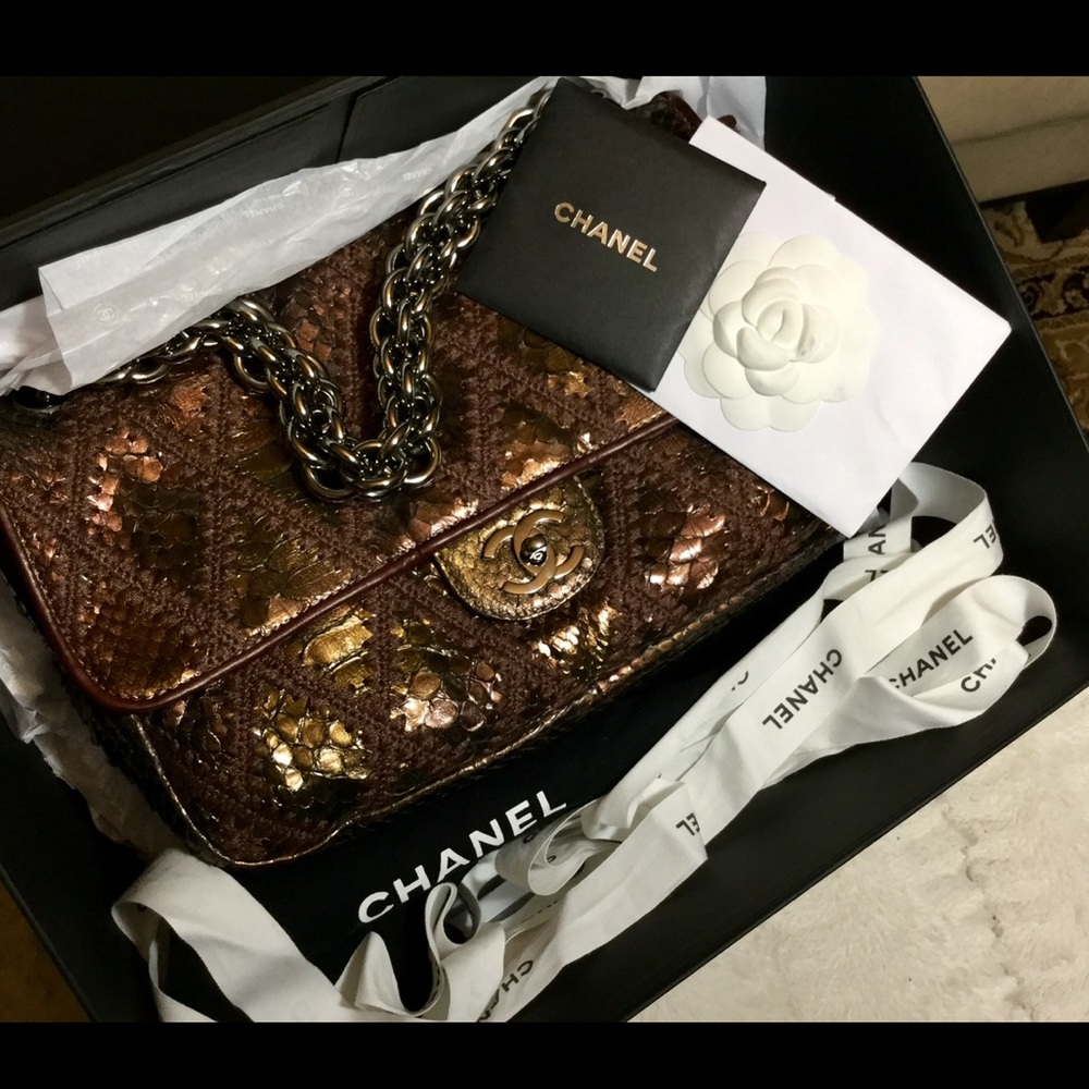 Chanel bronze metal python crochet bag - Picture 2 of 15